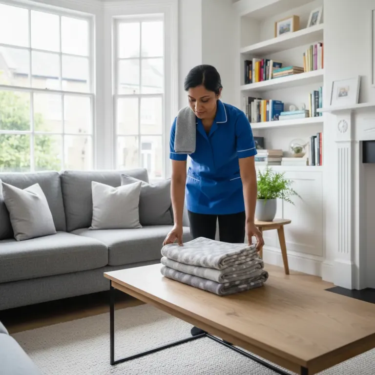 Support worker arranging household items while providing care support in a home setting