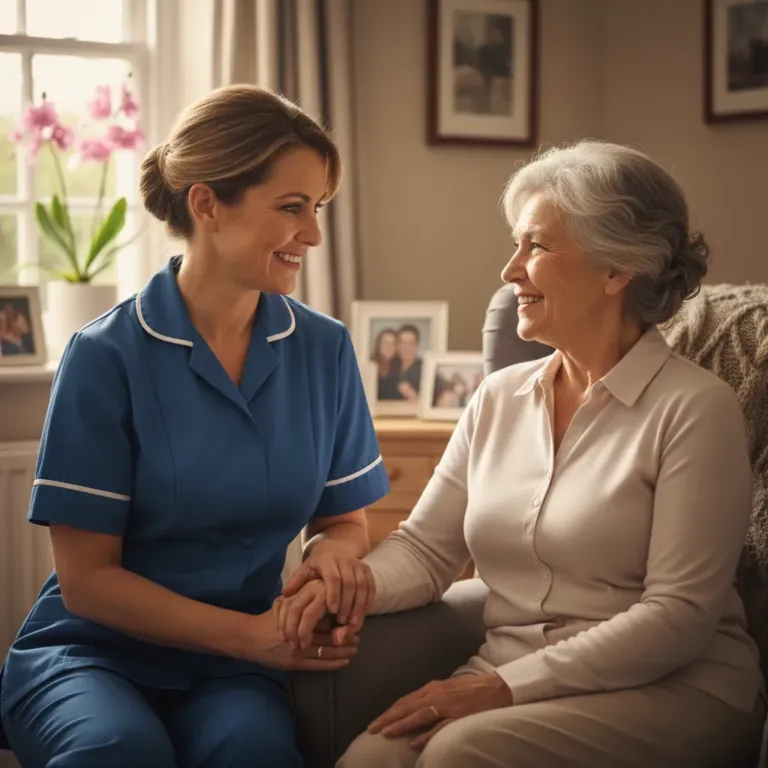 Nurse supporting an elderly resident in a nursing home setting